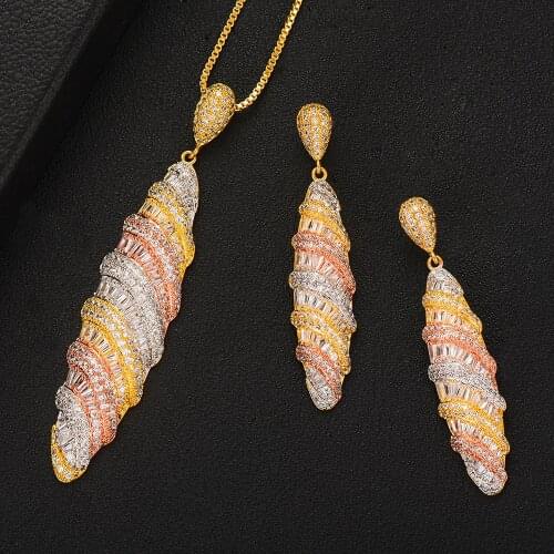 LARRAURI Elegant Oval Pendant Jewelry Sets Chain Necklace Earrings Crystal Natural Cubic Zirconia Women Girl Birthday Gift