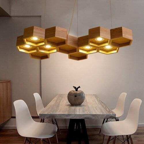 Nordic creative personality Japanese log restaurant LED bar chandelier living room study solid wood art chandelier