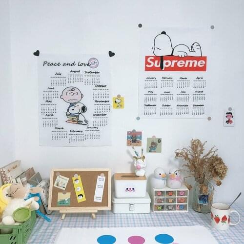 Cute Tapestry 2021 Calendar Wall Hanging Korean Background Cloth Ins Cute Desktop Wall Decoration Tapestry Wall Send Stickers
