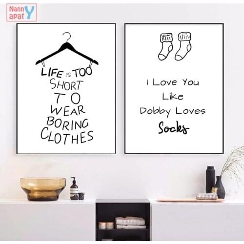 Cartoon Quotes Wall Art Canvas Painting Clothespin Hangers Socks Nordic Posters Fnd Prints Wall Pictures for Laundry Room Decor