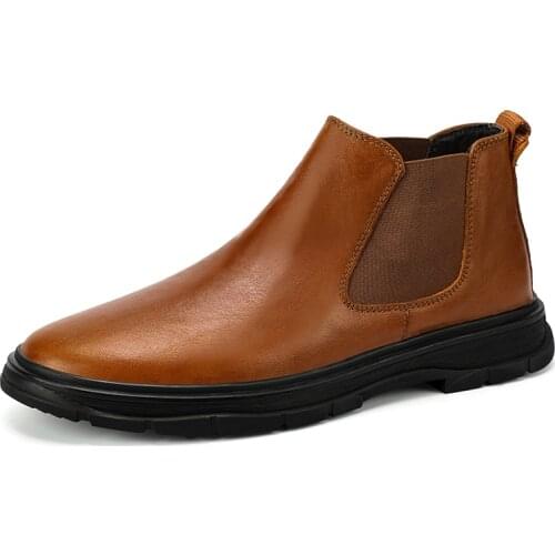 Man Boots Chelsea Fashion Shoes Mens Cowboy Ankle Boots Genuine Leather High Top Men Shoes High Quality Luxury Brand Jeans Boots