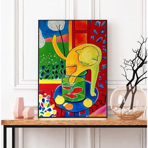 Henry Gold Fishes Matisse Cat with Fish Wall Art Canvas Painting Nordic Posters and Prints Wall Pictures for Living Home Decor
