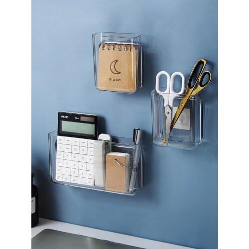 Wall-mounted Wall Shelf Bathroom Transparent Plastic Toilet Rack Punch-free Stationery Remote Control Debris Storage Box
