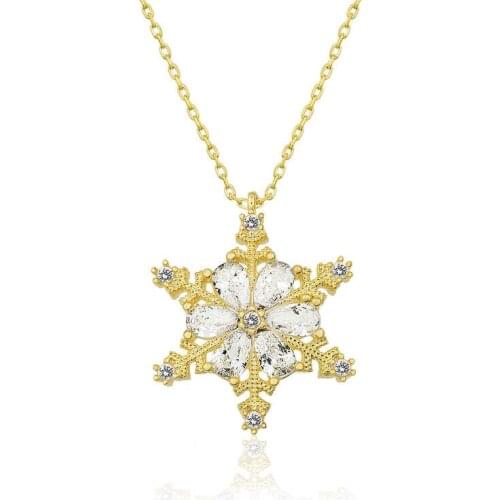 Real Silver 925 Jewelry Silver Gold Snow Flower Lady Necklace
