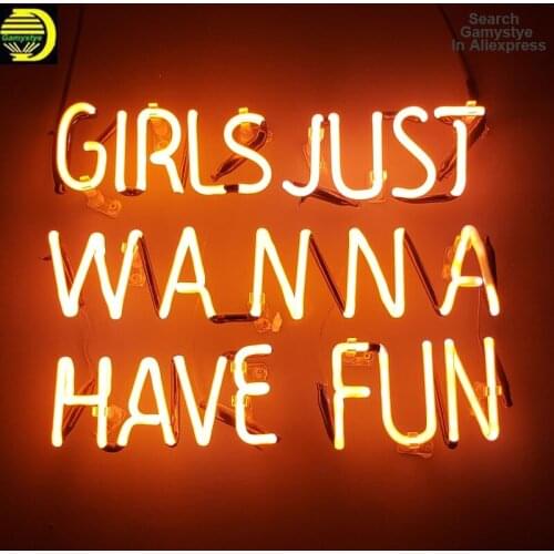 Neon Sign Girls Just Wanna Have Fun on We Heart It Home Lamps Neon Light Wall Signs Hotel Glass Neon Lamp Bedroom Lights Glass
