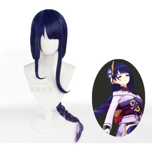 110cm Anime Game Genshin Impact Raiden Shogun Cosplay Wig Raiden Shogun Wig Gradient Headwear Heat Resistant Synthetic Hair