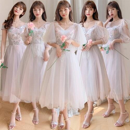 Bridesmaids Dress Half Spaghetti Straps V-Neck A-Line Pearls Embroidery Lace Tulle Off The Shoulder Lady Wedding Party Gown E190