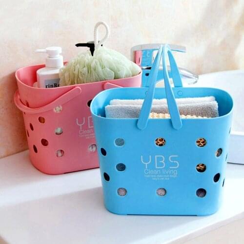 Hand Storage Basket Bathroom Kitchen Hollow Plastic Colored Fashion Portable Bath Basket Colored Fashion Simplicity Durable