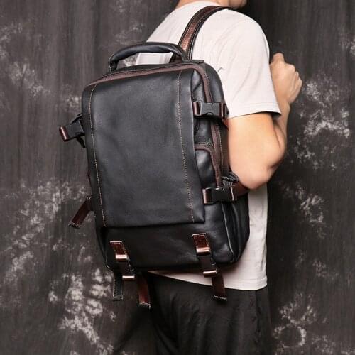 Nesitu Highend Coffee Black A4 Genuine Leather 14'' Laptop Women Men Backpack Travel Bag M1034