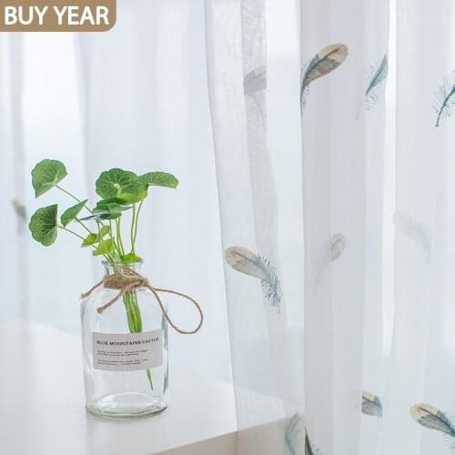 Modern Curtains for Living DiningRoom Bedroom Feather Tulle Curtain Embroidery Simple White Tulle Finished Product Customization