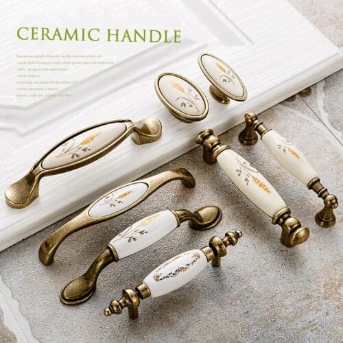 Antique Bronze Ceramic Cabinet Handles Zinc Alloy Drawer Knobs Pulls Wardrobe Door Handle European Furniture Handle Hardware