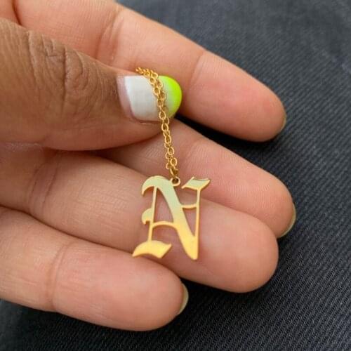 Old English Letters Necklace For Women Alphabet Pendants Gold Stainless Steel A-Z Letter Pendant Necklace Collares Jewelry Gift