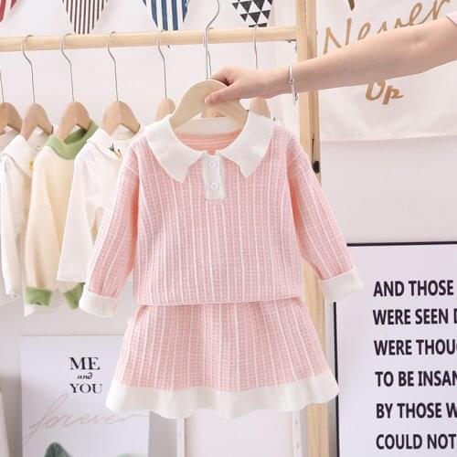 2020 Autumn New Arrival Girls Long Sleeve Sweater Knitted 2 Pieces Suit Top+skirt Kids Clothing Girl Clothes Baby Outfits