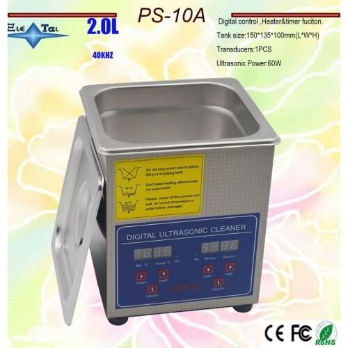 Newest 110V/220V PS-10A 60W Digital Ultrasonic Cleaner timer&heater fuction 2L for Jewellery watches Clean free basket