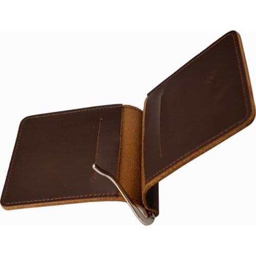 Vintage Handmade Leather Money Clip Wallet Minimalist Clip Wallet Male Card Cash holder Men Metal Clamp for Money