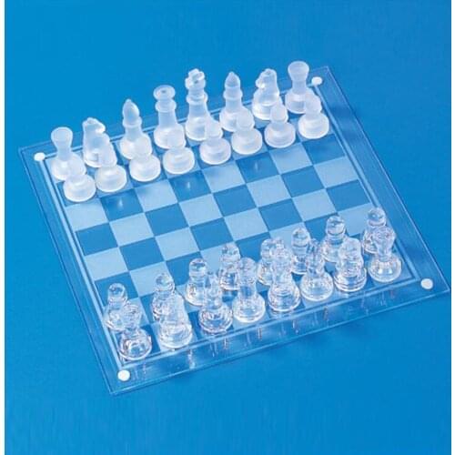 High Quality Exquisite Glass Chess Game Set, Solid Glass Chess Pieces and Crystal Mirror Chess Board Gift for Young Adults