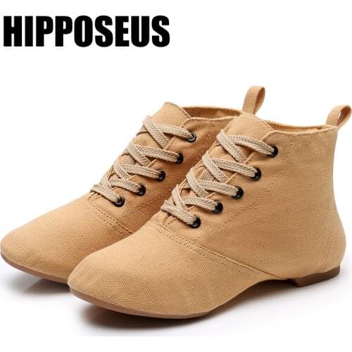 Hipposeus Jazz Dance Shoes Canvas Rubber Sole Women Girls Ballroom Modern Tango Performance Practise Dancing shoes Dropshipping