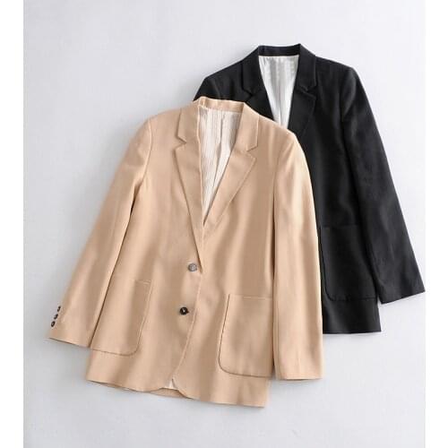 Autumn and spring womens suit casual solid color Single-breasted pocket decorative suit beige black Blazers and Jackets brand