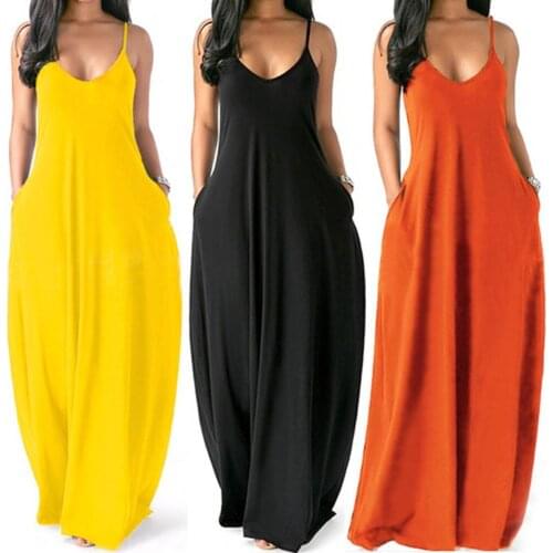 Women Dress Summer 2021 Casual Sleeveless Retro Halter Solid Beach Long Dress Round Neck Sling Fashion Beach Clothes Plus Size