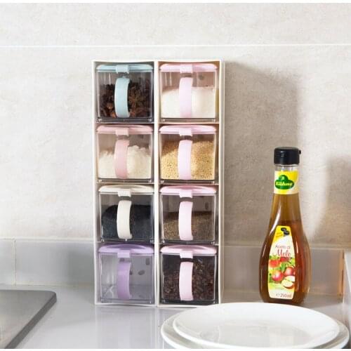 1 Set Plastic Kitchen Seasoning Condiment Spice Jar Salt Pot Bottle Box Drawer Storage Type