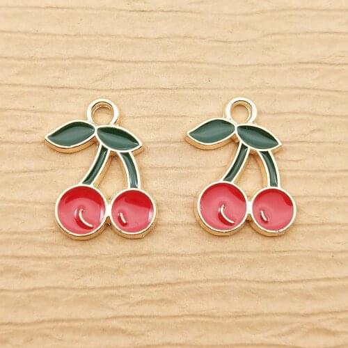 10pcs 8x18mm enamel cherry charm for jewelry making earring pendant bracelet and necklace charms