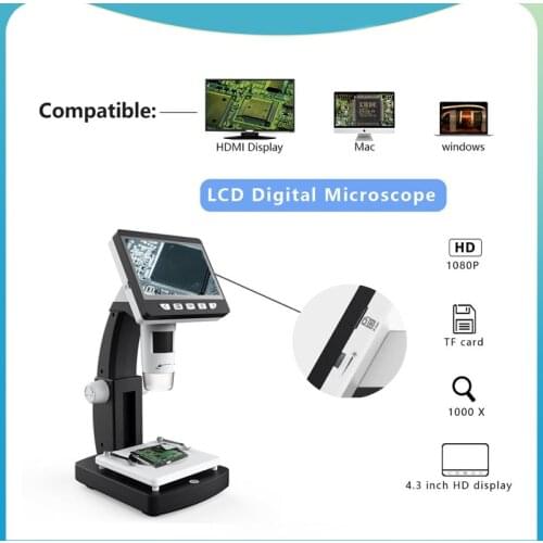 1000x digital microscope electronic video microscope 4.3 inch HD LCD display soldering microscope phone repair Magnifier