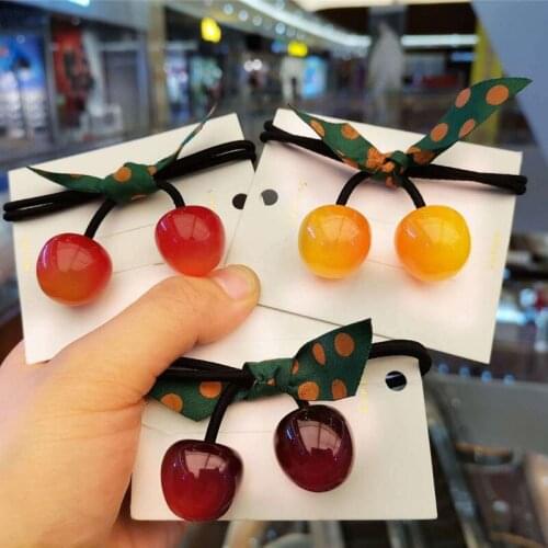2Pcs/lot Elastic Rubber Band Bow Headwear Lovely Cherry Head Rope Tie For Baby Girls Cute Hair Accessories