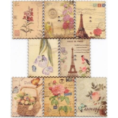 20pcs 30x38mm Mixed Retro Stamp 2Holes Wooden Buttons For Clothing Scrapbooking Crafts Sewing Buttons DIY Decorative