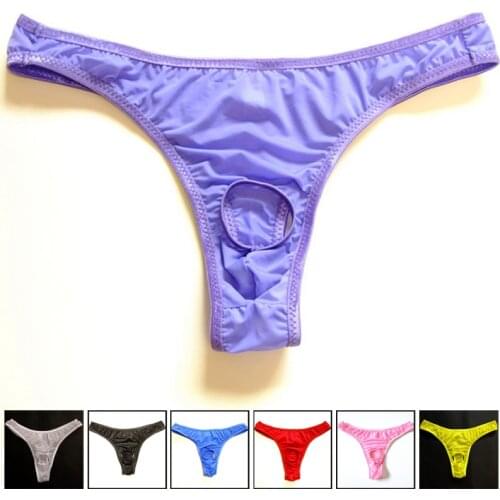 2019 Open Mens Pouch Thong Sexy Lingerie G-String Underwear Translucent Ice Silk T-back Elastic mens underwear gay jockstrap