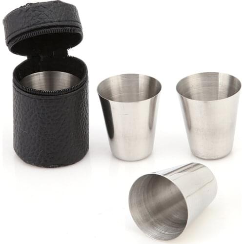 2020 Hot Sale 4 Pcs 30ML 70ML 180ML Stainless Steel Camping Cup Mug Camping Hiking Portable Tea Coffee Beer Cup With Black Bag