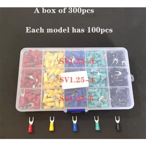 300 pieces / box SV1.25-3 SV1.25-4 SV1.25-5 Insulated Fork Cable Wire Terminal Connector Electrical Crimp Terminal 300pcs