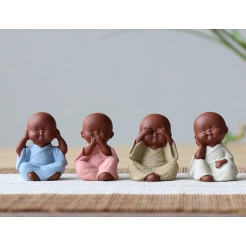 4P # TOP COOL Marvellous ART # Spiritual OFFICE home Buddhism Buddha" CHAN " MINI Monk sand-fired kiln porcelain ceramic statue