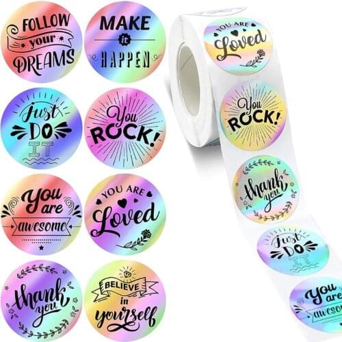 H55A 500 Pcs Colorful Rainbow Label Sticker Roll Decor Craft Per Roll Stationery Adhesive Sealing Baking Paper Stickers Label