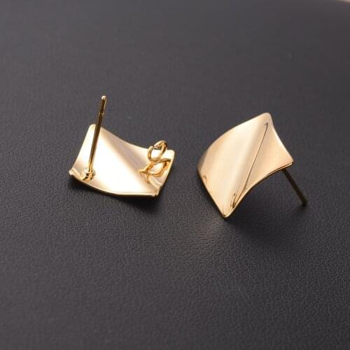 6Pc/Lot Rhombus Brass Post Stud Earrings Real Gold Plated for Dangle Earring Jewelry Making Finding Components 2021 Women Gift