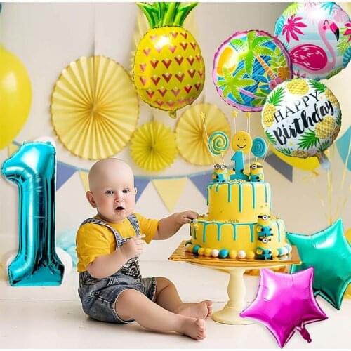 9Pcs/set Hawaiian 1st Giant Foil Balloons Pineapple Flamingo Palm Leaf Aloha Tropical Luau Party Decoration Supplies for Kids