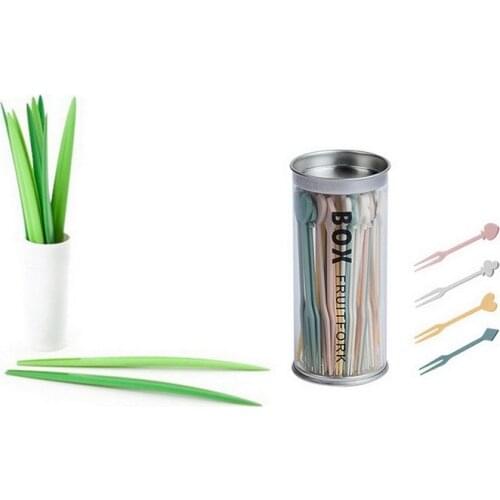 10PCS Bamboo Pick Buffet Pineapple Cactus Leaves Cupcake Kitchen Fruit Fork Dessert Salad Stick Cocktail Skewer For Party Decor