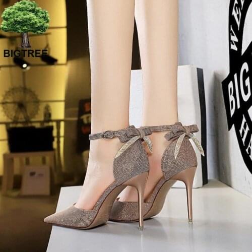 BIGTREE Shoes Womens Party Bowknot High Heels Stiletto High-heeled Shallow Mouth Pointed Toe Hollow Sandals Sexy Club Pumps