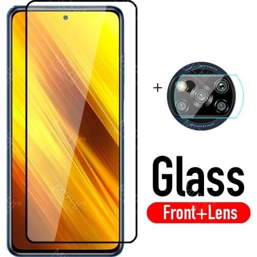 For poco x3 glass 2in1 camera lens protector for xiaomi pocophone x3 x 3 3x xiomi xaomi pocox3 tempered glass safety film
