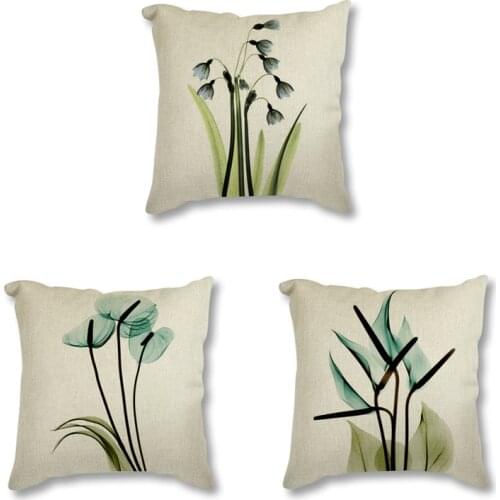Blue Flowers Minimalist Art Painting Plant Printed Seat Cushion Linen Cotton Throw Pillow Decorative Cushion Sofa Home Decor