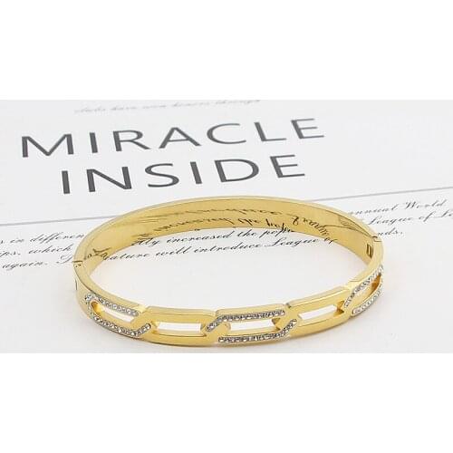 Exquisite Zircon Chain Shape Bracelets & Bangle Stainless Steel Woman Trendy Brand Bangle Gold Plated Jewelry Pulseira Wholesale