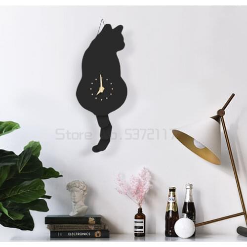 Creative Wall Clock Naughty Cat Wag Tail Vivid DIY Living Room Home Wall Decoration Fashion Watches Kids Gift Funny Cat Toys