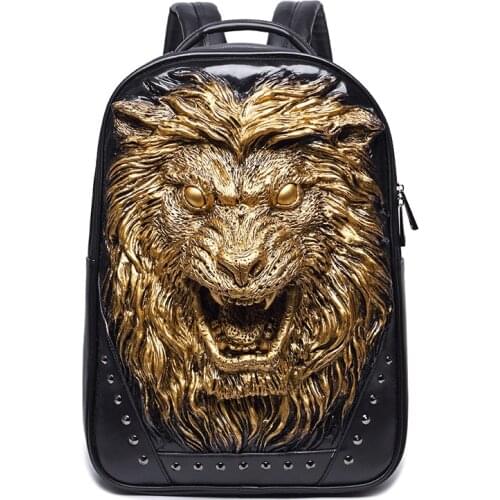 Fashion 3D Lion Backpacks Men Women High Quality Thick Leather Laptop Backpack Big School Bags for Girl Boy Leisure Shoulder Bag