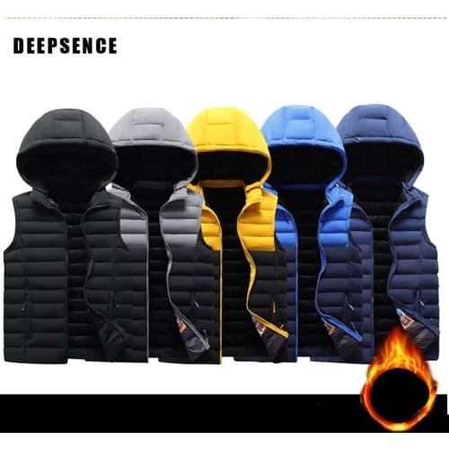 Autumn and Winter Mens Hooded Vest Jacket Thickening Mens Windproof Warm Cotton-Padded Jacket Fashion Jacket Layering