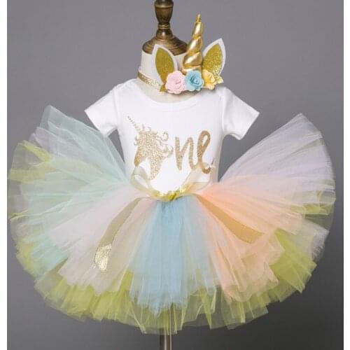 Fancy Unicorn Dress Baby Girl Clothing Unicorn Costume Dresses for Girls Baptism 1st Birthday Party Cake Smash Colorful Outfits