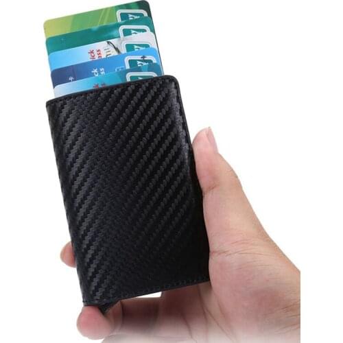 Newest Unisex Credit Card Holders Carbon Fiber PU Leather Blocking Rfid Wallet Security Information Aluminum Card Case Purse
