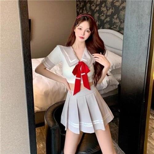 2021 New Arrival Summer Fashion Women Two-Piece Suit Sexy Crop Tops and Mini Pleated Skirt 2 Piece Sets Womens Outfits Y102