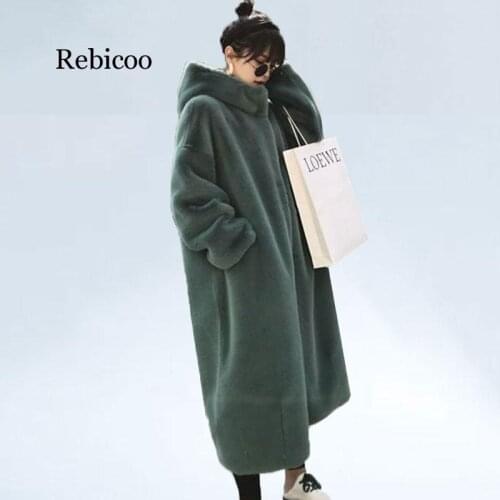 Oversize Hooded Faux Fur Coat Winter jacket Women Fashion Long Parka Thick Warm winter coat women Female Loose Faux Fur jackets