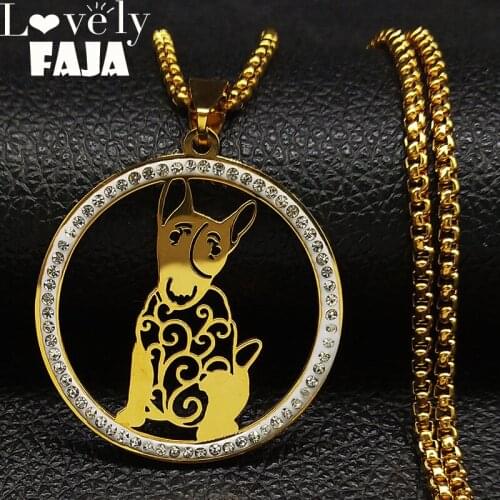 2021 Long Bull Terrier Crystal Stainless Steel Necklace for Women Gold Color Pendant Necklace Jewelry collares largos N18831