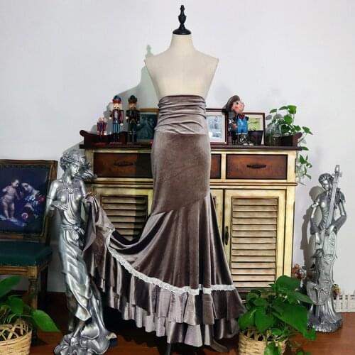 Girls Dress Costume Spanish Flamenco Velvet Foxtrot Dance Wear Women BU21