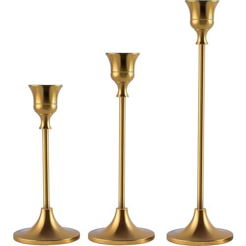 Candlestick Holders Taper Candle Holders, Brass Gold Candlestick Holder Set 3 Pcs for Wedding Party Dinning (Brass Gold)